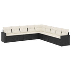 9 Piece Garden Sofa Set with Cushions Black Poly Rattan