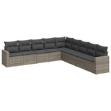 9 Piece Garden Sofa Set with Cushions Grey Poly Rattan - Front View