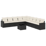 10 Piece Garden Sofa Set with Cushions Black Poly Rattan