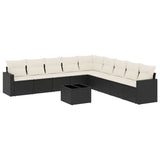 10 Piece Garden Sofa Set with Cushions Black Poly Rattan - Front View