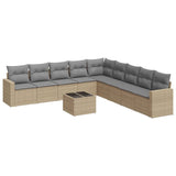 10 Piece Garden Sofa Set with Cushions Beige Poly Rattan - Front View
