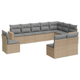 10 Piece Garden Sofa Set with Cushions Beige Poly Rattan - Front View
