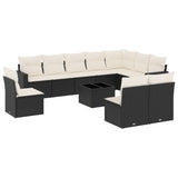 11 Piece Garden Sofa Set with Cushions Black Poly Rattan - Front View