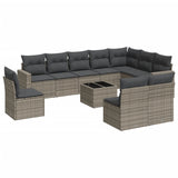 11 Piece Garden Sofa Set with Cushions Grey Poly Rattan - Front View