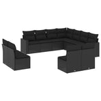 11 Piece Garden Sofa Set with Cushions Black Poly Rattan