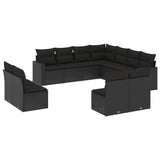 11 Piece Garden Sofa Set with Cushions Black Poly Rattan - Front View