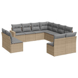 11 Piece Garden Sofa Set with Cushions Beige Poly Rattan - Front View