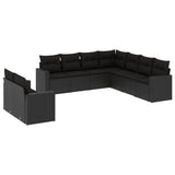 9 Piece Garden Sofa Set with Cushions Black Poly Rattan - Front View
