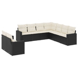 9 Piece Garden Sofa Set with Cushions Black Poly Rattan - Front View