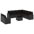 10 Piece Garden Sofa Set with Cushions Black Poly Rattan