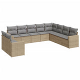 10 Piece Garden Sofa Set with Cushions Beige Poly Rattan - Front View