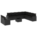 11 Piece Garden Sofa Set with Cushions Black Poly Rattan - Front View