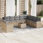 11 Piece Garden Sofa Set with Cushions Beige Poly Rattan