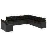 11 Piece Garden Sofa Set with Cushions Black Poly Rattan - Front View