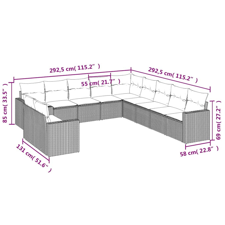 11 Piece Garden Sofa Set with Cushions Black Poly Rattan