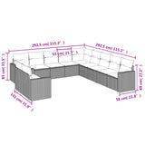11 Piece Garden Sofa Set with Cushions Grey Poly Rattan - Side View