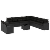 12 Piece Garden Sofa Set with Cushions Black Poly Rattan - Front View
