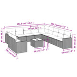 12 Piece Garden Sofa Set with Cushions Black Poly Rattan - Side View