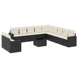 12 Piece Garden Sofa Set with Cushions Black Poly Rattan - Front View