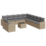 12 Piece Garden Sofa Set with Cushions Beige Poly Rattan - Front View