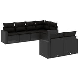 7 Piece Garden Sofa Set with Cushions Black Poly Rattan - Front View