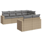 7 Piece Garden Sofa Set with Cushions Beige Poly Rattan - Front View