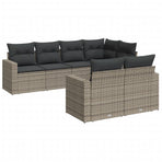 7 Piece Garden Sofa Set with Cushions Grey Poly Rattan