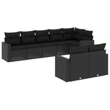 8 Piece Garden Sofa Set with Cushions Black Poly Rattan - Front View