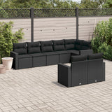 8 Piece Garden Sofa Set with Cushions Black Poly Rattan