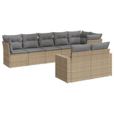 8 Piece Garden Sofa Set with Cushions Beige Poly Rattan - Front View