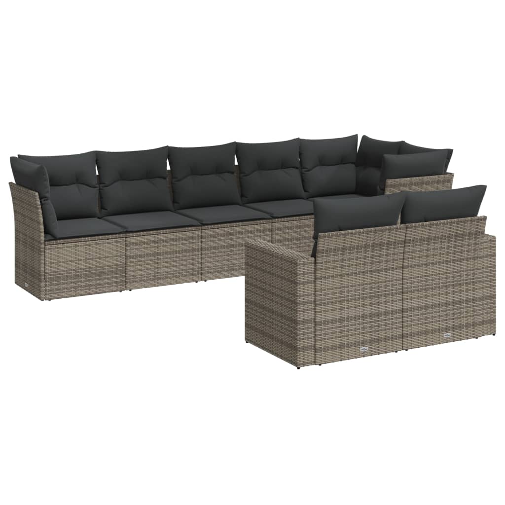 8 Piece Garden Sofa Set with Cushions Grey Poly Rattan
