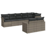 8 Piece Garden Sofa Set with Cushions Grey Poly Rattan - Front View