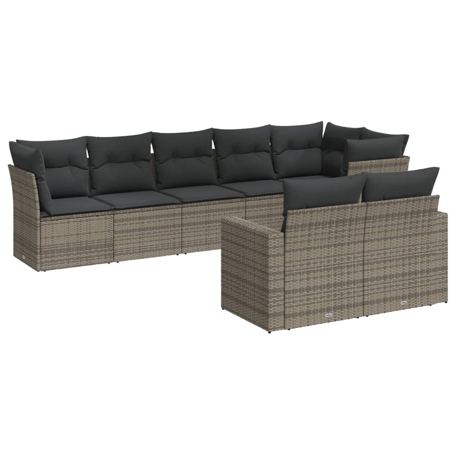 8 Piece Garden Sofa Set with Cushions Grey Poly Rattan