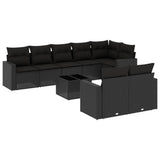9 Piece Garden Sofa Set with Cushions Black Poly Rattan - Front View