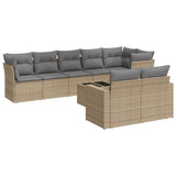 9 Piece Garden Sofa Set with Cushions Beige Poly Rattan - Front View