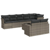9 Piece Garden Sofa Set with Cushions Grey Poly Rattan - Front View