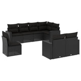 8 Piece Garden Sofa Set with Cushions Black Poly Rattan - Front View