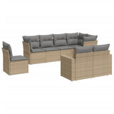 8 Piece Garden Sofa Set with Cushions Beige Poly Rattan - Front View