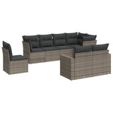 8 Piece Garden Sofa Set with Cushions Grey Poly Rattan - Front View