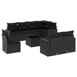 9 Piece Garden Sofa Set with Cushions Black Poly Rattan - Front View