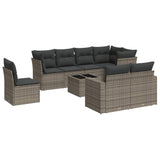 9 Piece Garden Sofa Set with Cushions Grey Poly Rattan - Front View