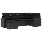6 Piece Garden Sofa Set with Cushions Black Poly Rattan - Front View