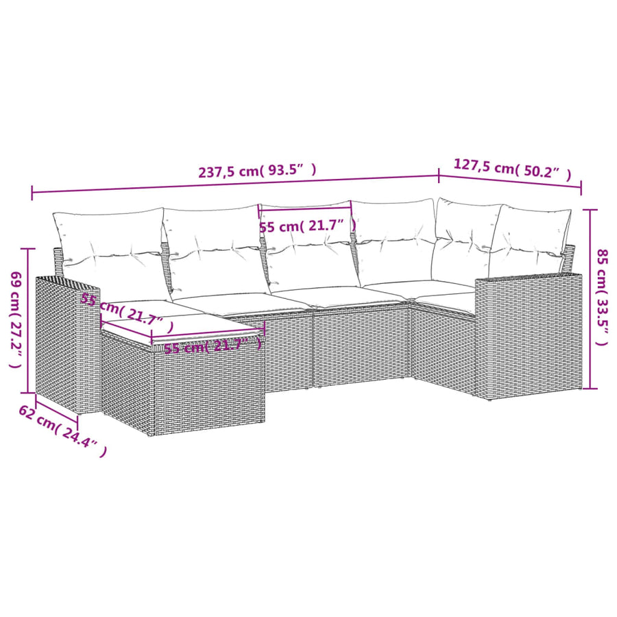 6 Piece Garden Sofa Set with Cushions Black Poly Rattan