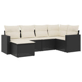6 Piece Garden Sofa Set with Cushions Black Poly Rattan - Front View