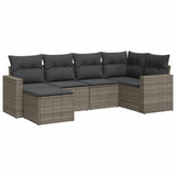 6 Piece Garden Sofa Set with Cushions Grey Poly Rattan - Front View