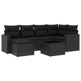 7 Piece Garden Sofa Set with Cushions Black Poly Rattan - Front View
