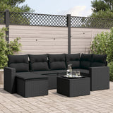 7 Piece Garden Sofa Set with Cushions Black Poly Rattan