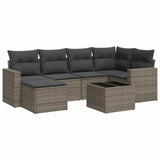 7 Piece Garden Sofa Set with Cushions Grey Poly Rattan - Front View