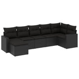 7 Piece Garden Sofa Set with Cushions Black Poly Rattan - Front View