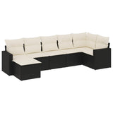 7 Piece Garden Sofa Set with Cushions Black Poly Rattan - Front View